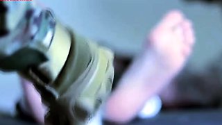 Foot slave bound and tickled without mercy in BDSM threesome