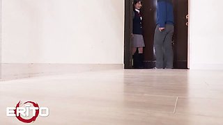 Erito - horny dark haired gives numerous fellatios before getting her Hairy Pussy creampied hard