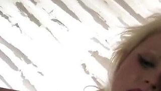 Big ass blonde gets sprayed hard on her face