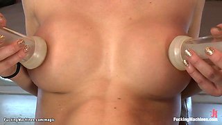 Blond sucking tits and fucking machines