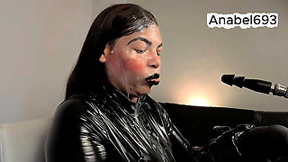 A Demon Dressed in Latex, Latex Gloves, a Latex Suit, and Black Lips, Sensually Sucks Your Cock and Spits Saliva and Semen on Me