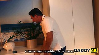 Daddy4k. a Horny Blonde tempted her boyfriend's father