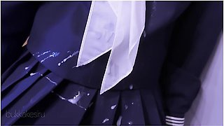 紺セーラーに手コキ服射　ハート２ Cum Onto Sailor School Uniform Part 2