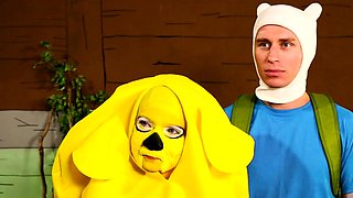 Fetish clothed threesome cumshot