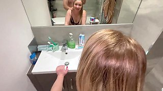 step-mother stags on her son as he faps and knocks on his door, she comes in his guest room and embarks fellating his ginormous shaft, the pervy sonny takes her to the douche and tears up her firm from behi