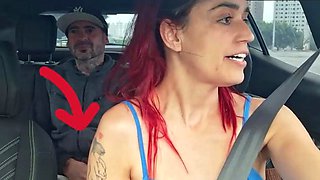 Brazilian car sex, super-naughty passenger tugs driver -