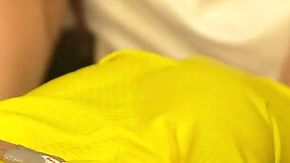 Giantess Stepsister Humiliates Tiny Stepbrother Giantess Stepsister Has a Yellow Latex Dishwashing Glove Because She