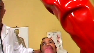 Two lucky guys fill up the mouth, ass, and pussy on this slut nurse in nylon