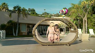 Jenna Sativa & Charlotte Stokely in lingerie & pussy play with a twist