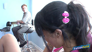 Busty brunette teen seduces her step father and gets a good fuck while stepmom is away