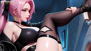 Anime Hentai Uncensored, Pink-haired Chick Sucks Your Cock by a Glory Hole, Fuck Her and Cum on Her!