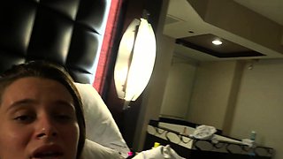 Flexible pale brunette with foot fetish does hot footjob