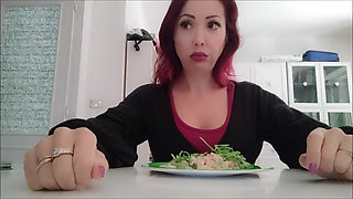 Lots of big burps while she eats for the beautiful redhead