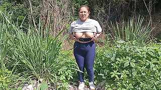 Chubby Latina Shows Her Ass and Tits Outdoors