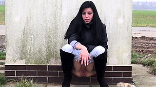 Busty Czech amateur fucks outdoor in public