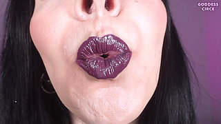 Wanker, Inhale My Divine Smoke - Close-up of My Mouth and Dark Purple Lipstick