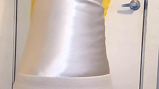 Yellow chiffon skirt with a satin half slip