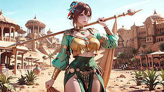 Green Gold Queen Coronation! Lazy side-lying in the desert palace, fingers teasing hair and veil, sun-kissed skin glistening.
