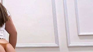 Busty big titted babe milks your dick while trying on