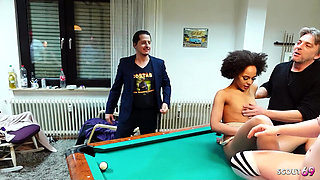 Skinny German Latina and Dirty Teen Talk Older Guys to Group Sex at Public Bar