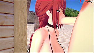 Makima blowjob on the beach - chainsaw man