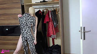 Rubber doll model in zentai suit