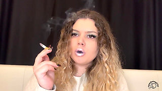 Pink Lips Smoking with Curly Hair