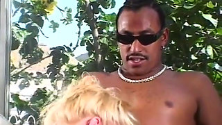 Black stud gets his hard thick cock rode by beautiful blonde whore