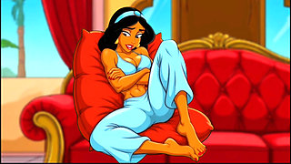 Princess Jasmine enjoys sexual pleasure. She picked up the magic lamp and began rubbing it with her pussy
