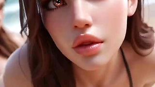 Romantic Beach FFM Threesome - Gentle Oral Loving and Warm Anal Connection