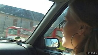 Brunette Wife Takes Drivers Hardcore Pounding in Car