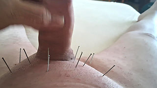 Needles and handjob with ejaculation