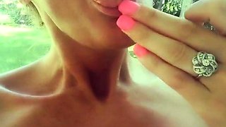 Glamour blonde babe outdoor deepthroat