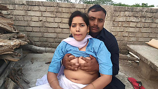 18 years virgin school girl big boob press by her step brother in outdoor Desi girl