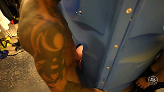 Festival Portaloo Glory Hole: Hayley Quinn Takes All Three Through the Wall (part 2)