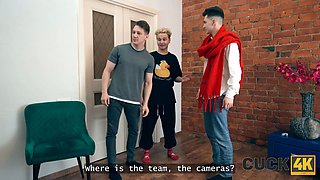 Cuck4k. Double Penetration three way with hot russian brunette and two strangers