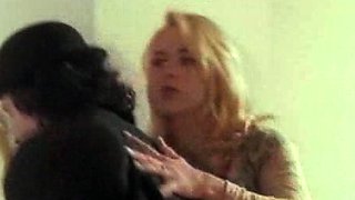 Booty blond ebony plays with her big boobs and pussy