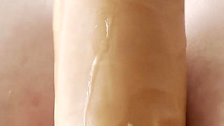 Blonde MILF Big Oiled Tits Nipple Play Sloppy Dildo Blowjob and Cum in Mouth