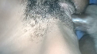 Skinny girl friend spreading her hairy pussy to make my hard cock fuck her.