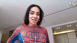 Laura Saenz Spider-Man Cosplay Cam Show With Stroking