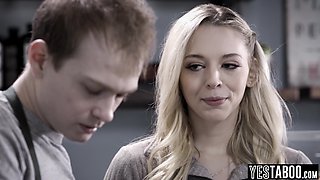 Blond hair babe barista fucks cheating BF in cafe