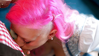 Pink Haired MILF Rides Hard in Dirndl Outfit