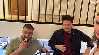 Backstage! Wait Outside While We Fuck Your Girlfriend! Cuckold Gets Kicked Out so Tough Men Can DP His Slut!