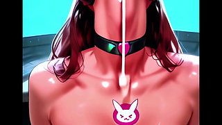 D.va Explodes with Pleasure in Ahegao, Dripping From Her Mouth as She Kneads Her.