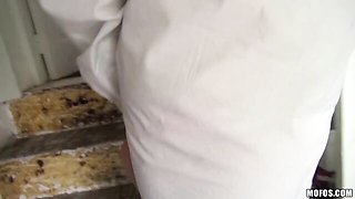 Shiny young gf with pale hairs Hailey Holiday rammed in the cowgirl pose