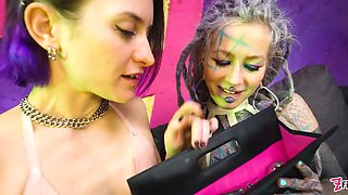 Two Hot Girls in Latex and High Heels Using Big Metal Toy Together, Atp, Anal Gapes, Lesbian