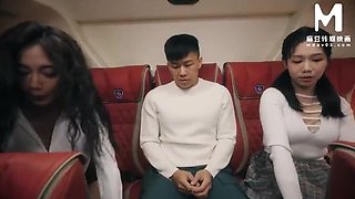 Asian MILF with huge tits has secret public sex on a bus - doggystyle and blowjob threesome HD