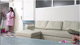 Ebony Cleaning Lady With The Greatest Boobs Gets Laid With Her Boss Son