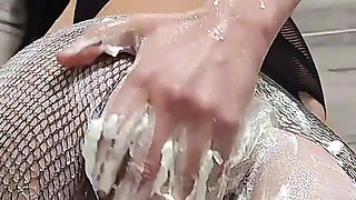 Humiliation Whipped Cream Removed From My Tits with His Piss