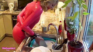 Latex Domestic Slave: Gagged, Restrained & Dripping Everywhere
